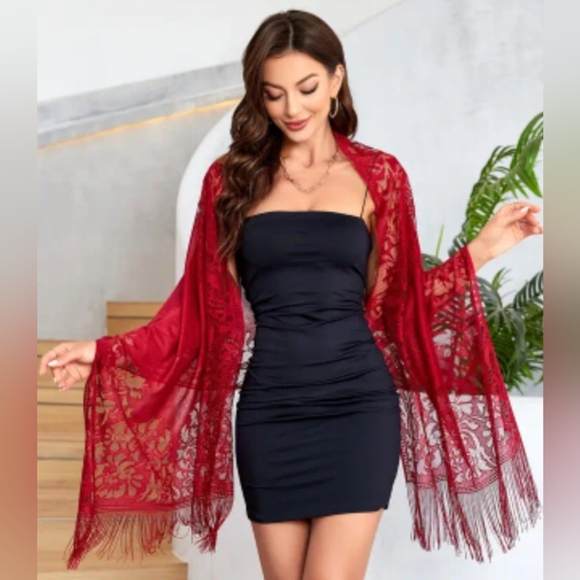 2/$40 NEW Elegant Burgundy Burnout Merlo Preppy Clueless Lace Shawl(#1,342) - Picture 1 of 5